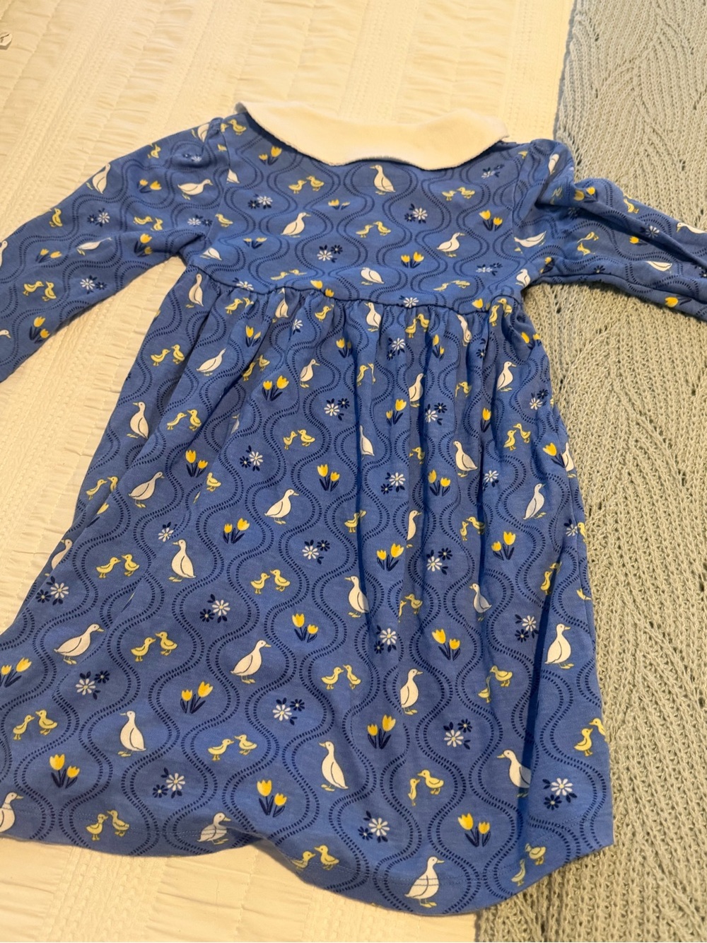JoJo Maman Bebe Blue Dress with Yellow and White Bird Print